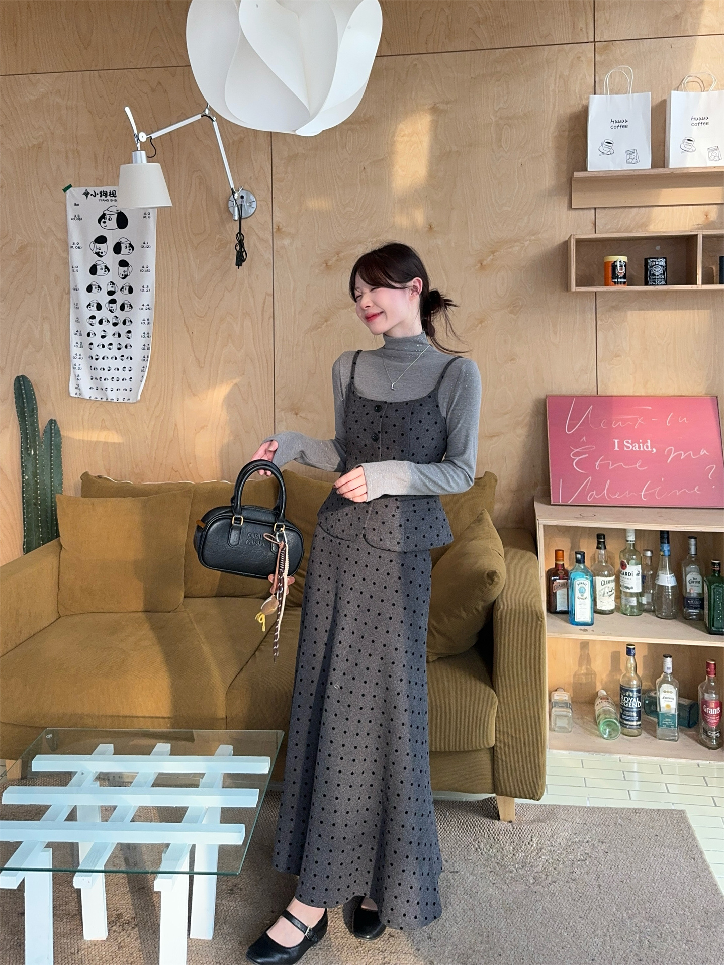 Sweet Style Three-Piece Set: Long Sleeve Top, Polka Dot Wool Cami, and Skirt - Image 2