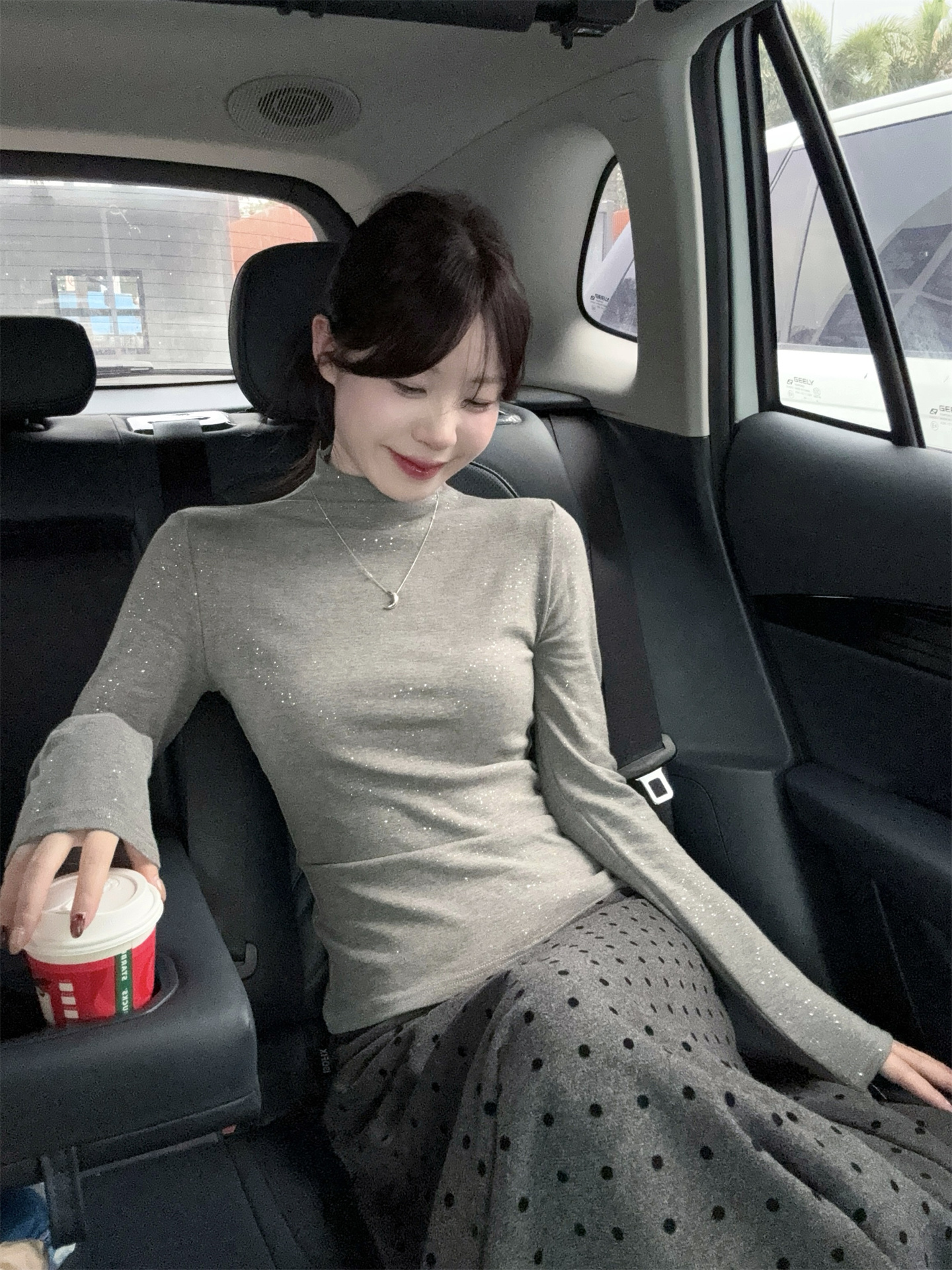 Sweet Style Three-Piece Set: Long Sleeve Top, Polka Dot Wool Cami, and Skirt - Image 4