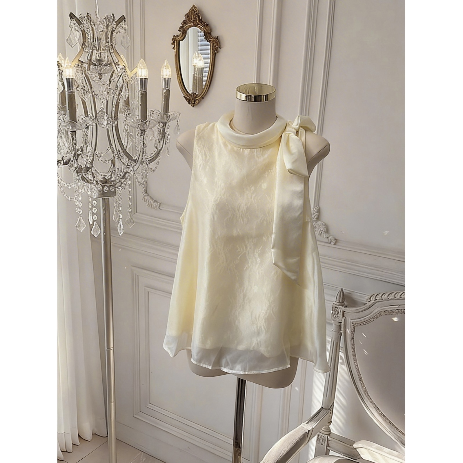 French Bow Lace Sleeveless Tencel Shirt Women Summer Loose Fit Top - Image 5