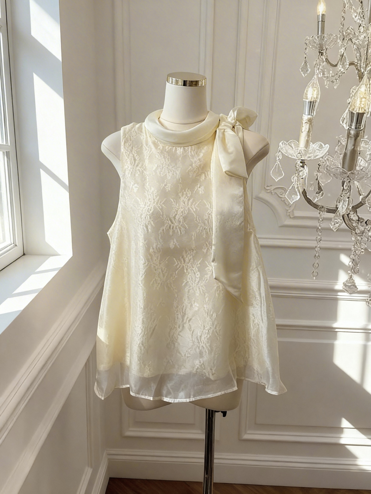 French Bow Lace Sleeveless Tencel Shirt Women Summer Loose Fit Top - Image 3