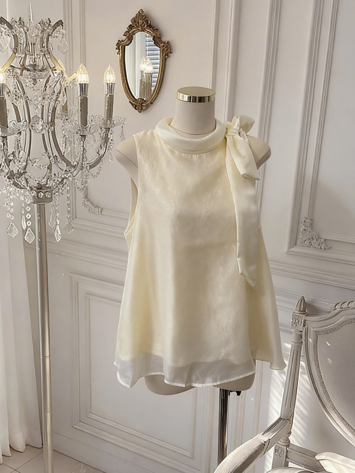 French Bow Lace Sleeveless Tencel Shirt Women Summer Loose Fit Top - Image 2