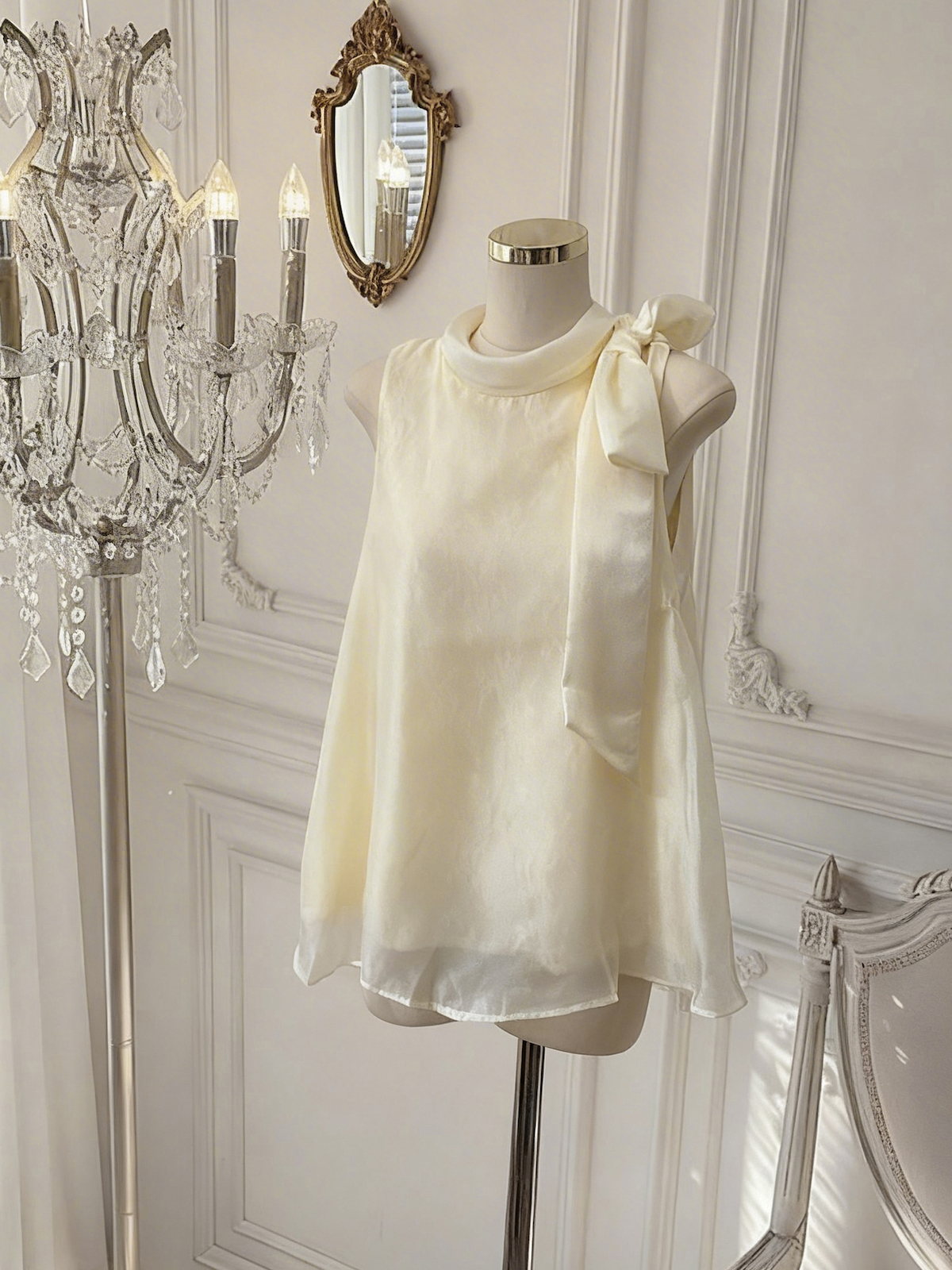 French Bow Lace Sleeveless Tencel Shirt Women Summer Loose Fit Top - Image 4