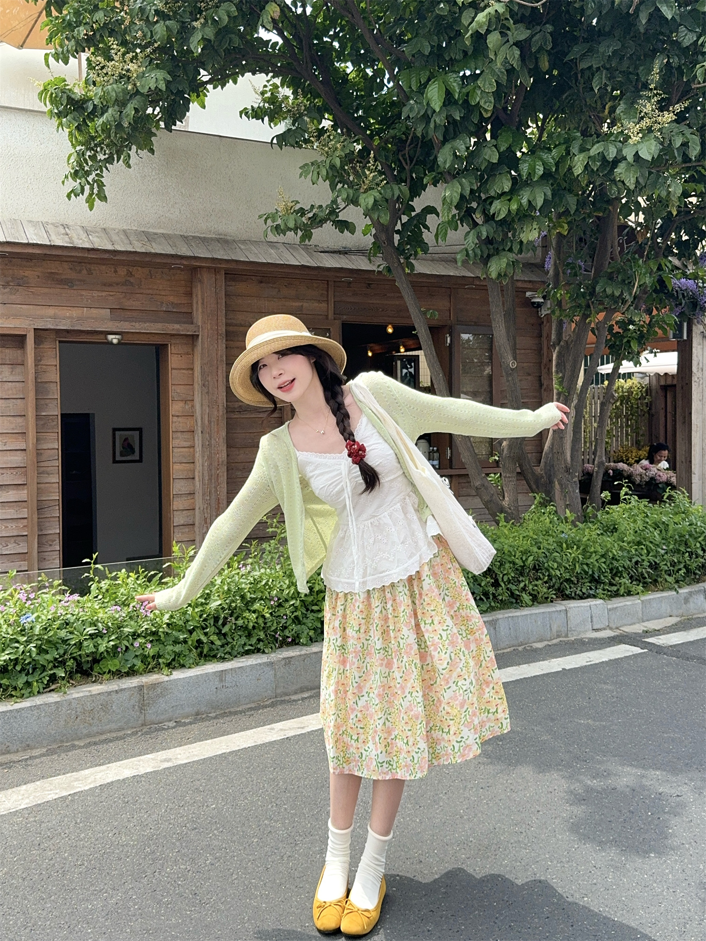 Sweet Knit Cardigan Lace Cami and Floral Skirt Three-Piece Set - Image 4