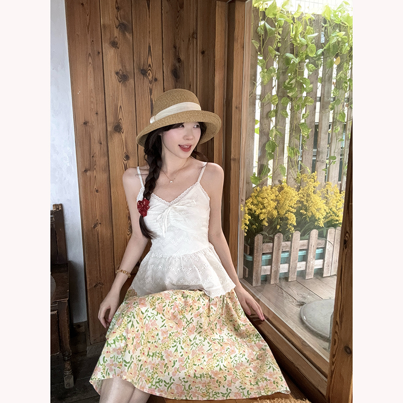 Sweet Knit Cardigan Lace Cami and Floral Skirt Three-Piece Set - Image 5
