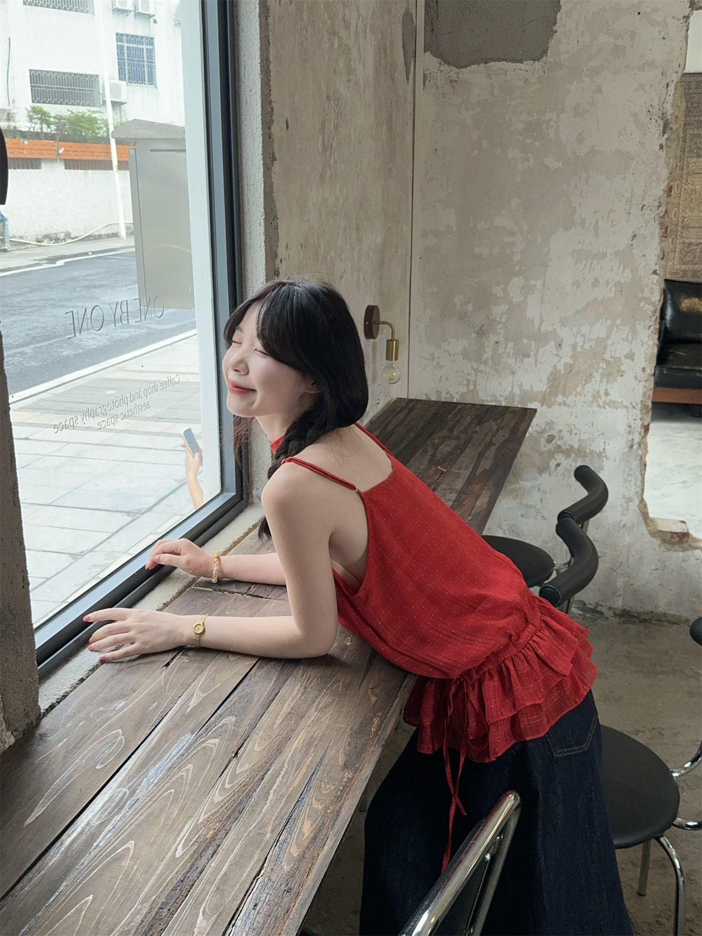 Sweet Ruffled Camisole Tank Top with Ribbon Accent - Image 3