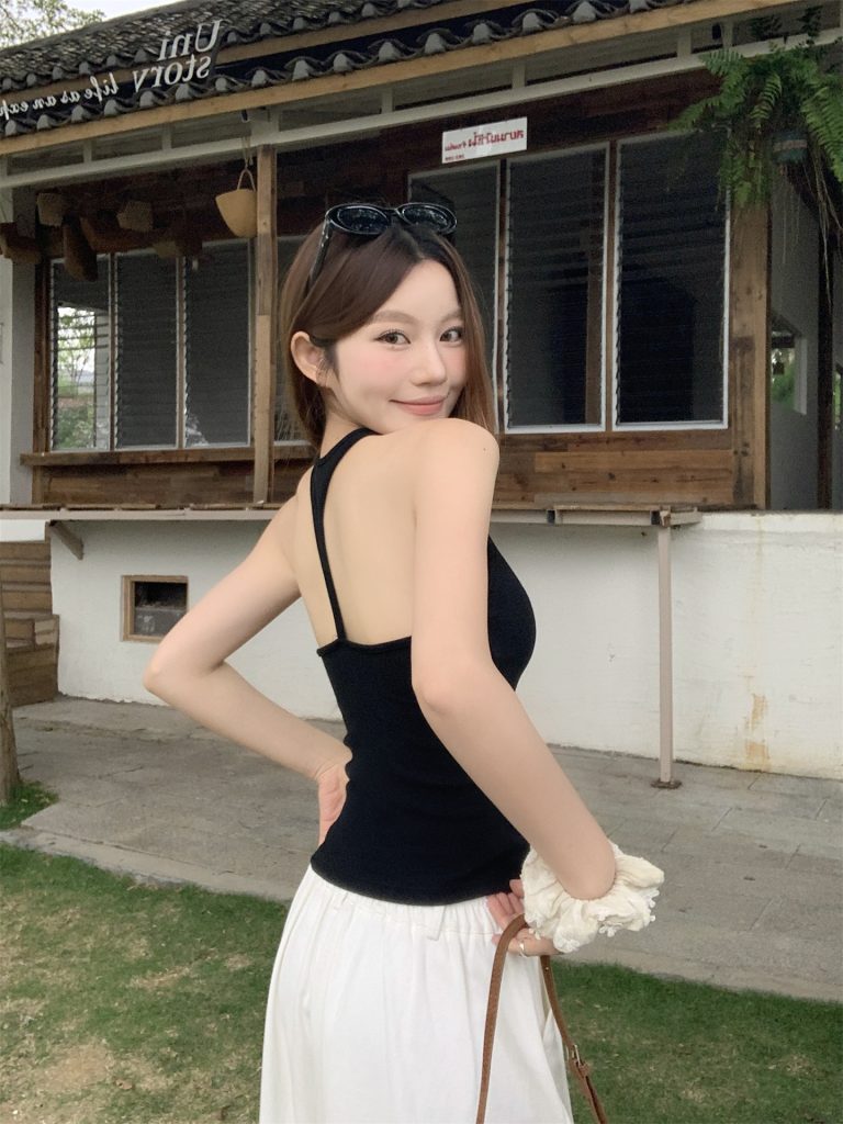 Women's Backless Camisole Tank Top with Built-in Latex Bra Pads