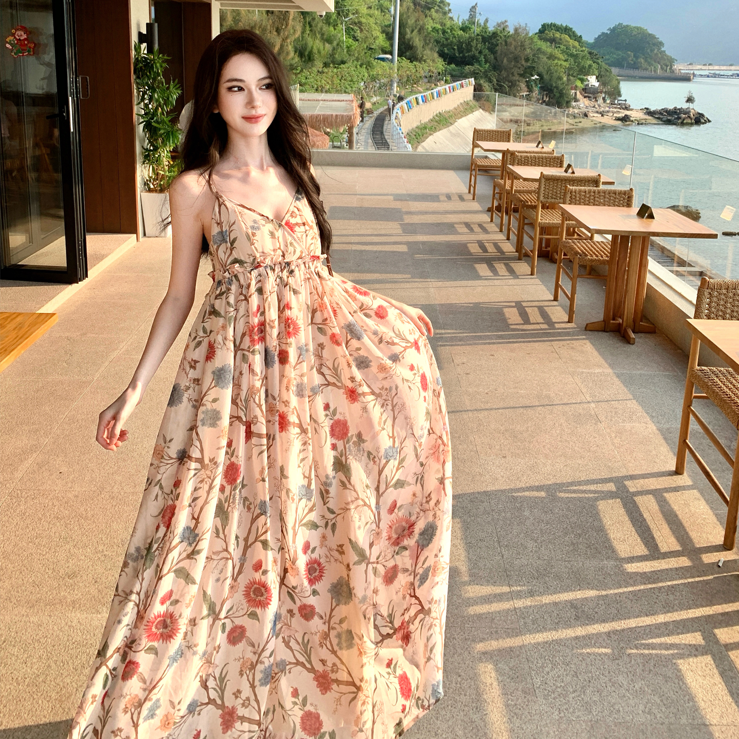 Island Style Floral Cami Dress Women Summer Vacation Backless Maxi Dress - Image 5