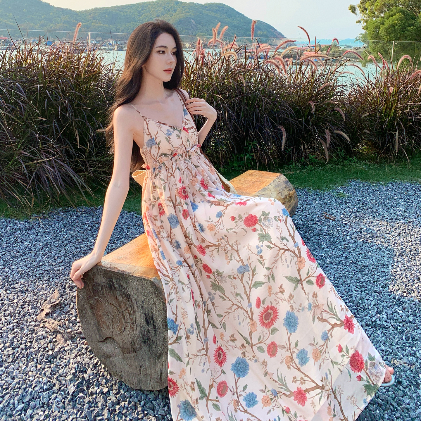 Island Style Floral Cami Dress Women Summer Vacation Backless Maxi Dress - Image 4