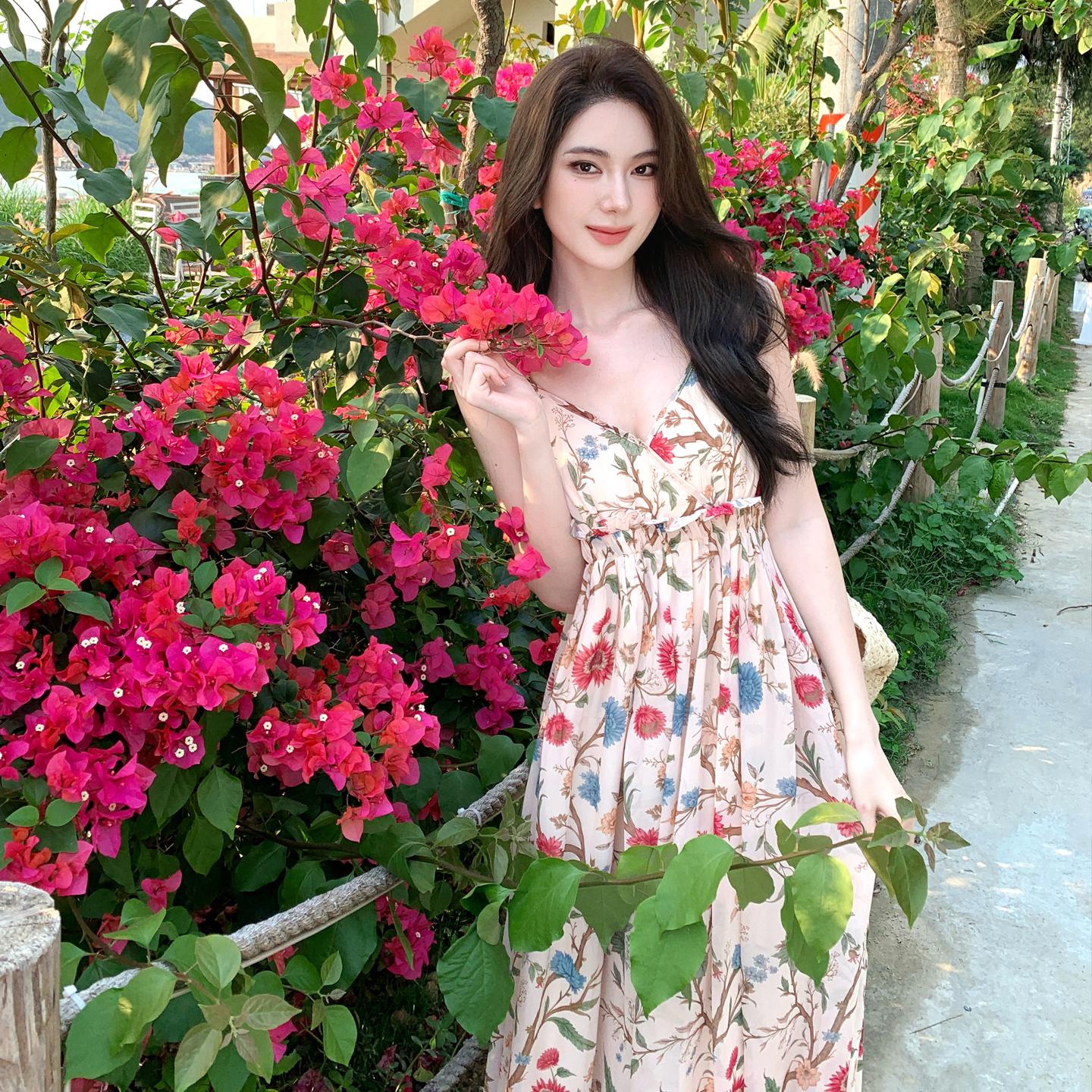 Island Style Floral Cami Dress Women Summer Vacation Backless Maxi Dress - Image 3