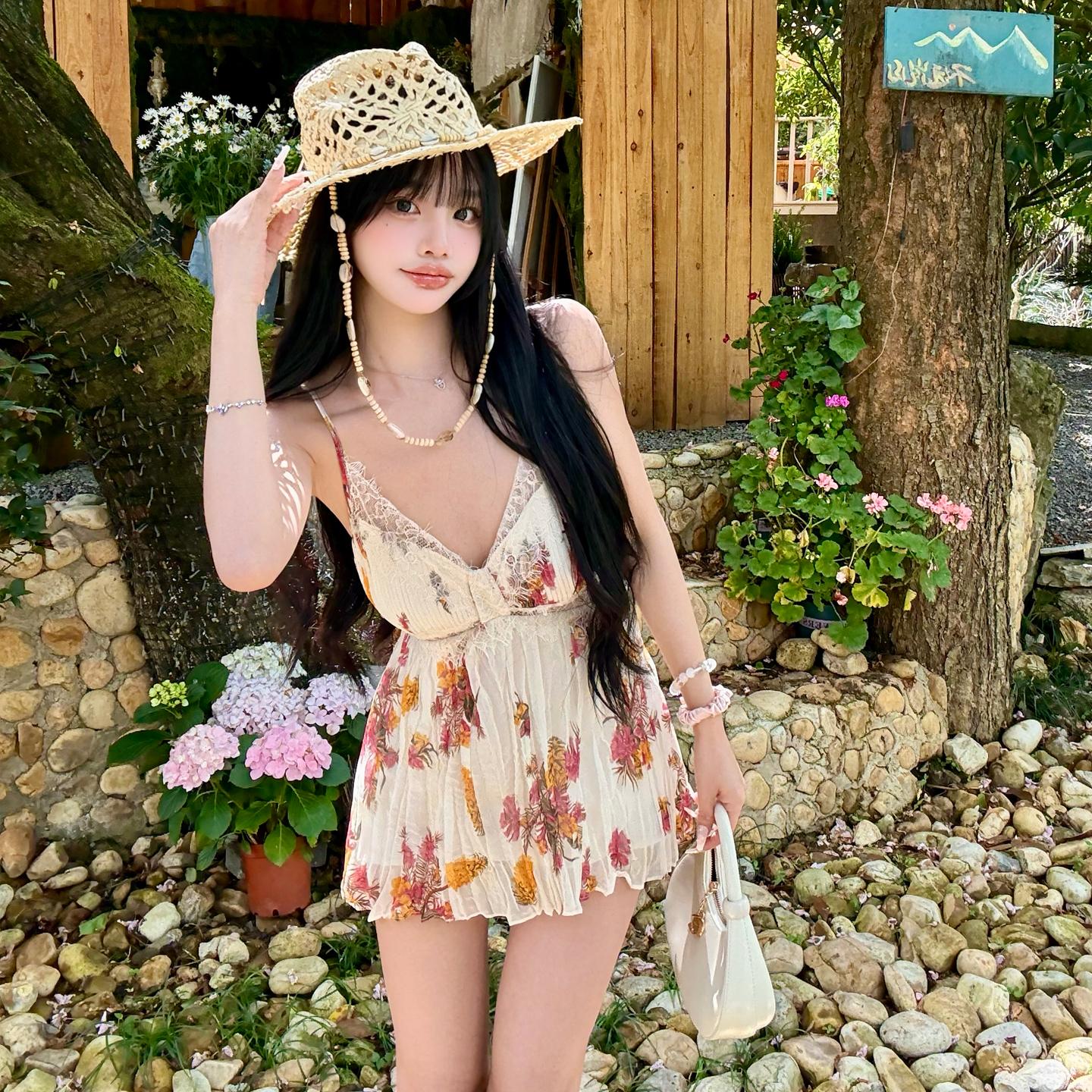 Floral Cami Top and Long Dress Set with Pleated Skirt - Image 2