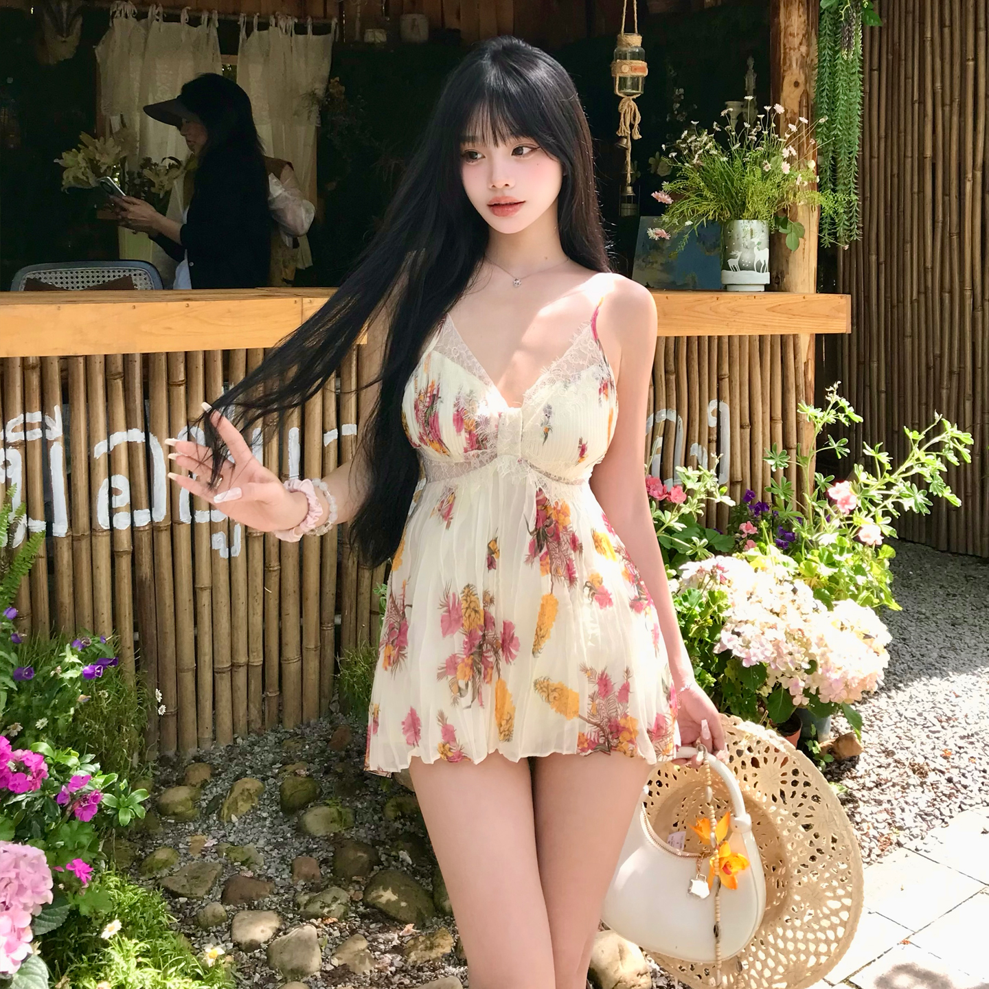 Floral Cami Top and Long Dress Set with Pleated Skirt