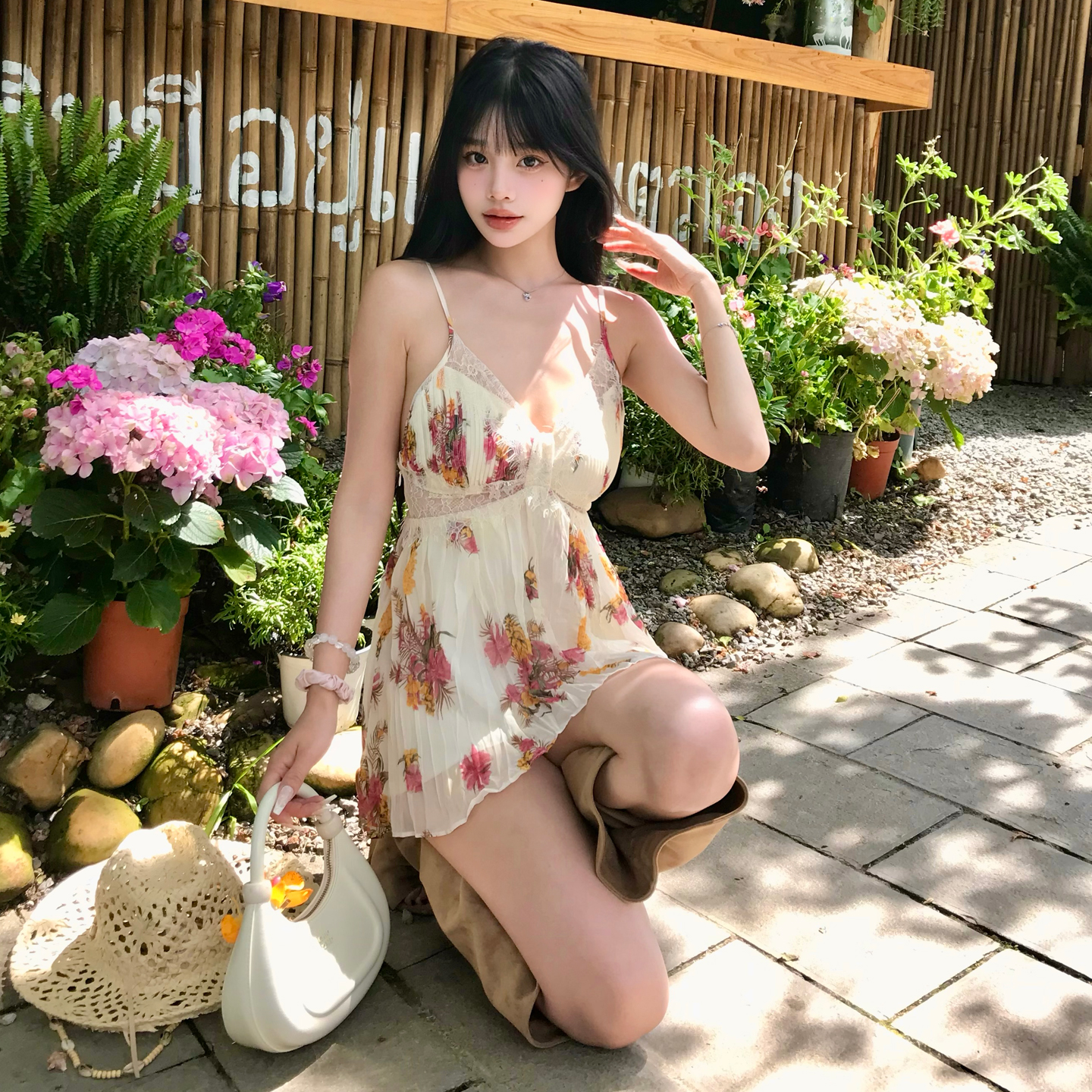 Floral Cami Top and Long Dress Set with Pleated Skirt - Image 5