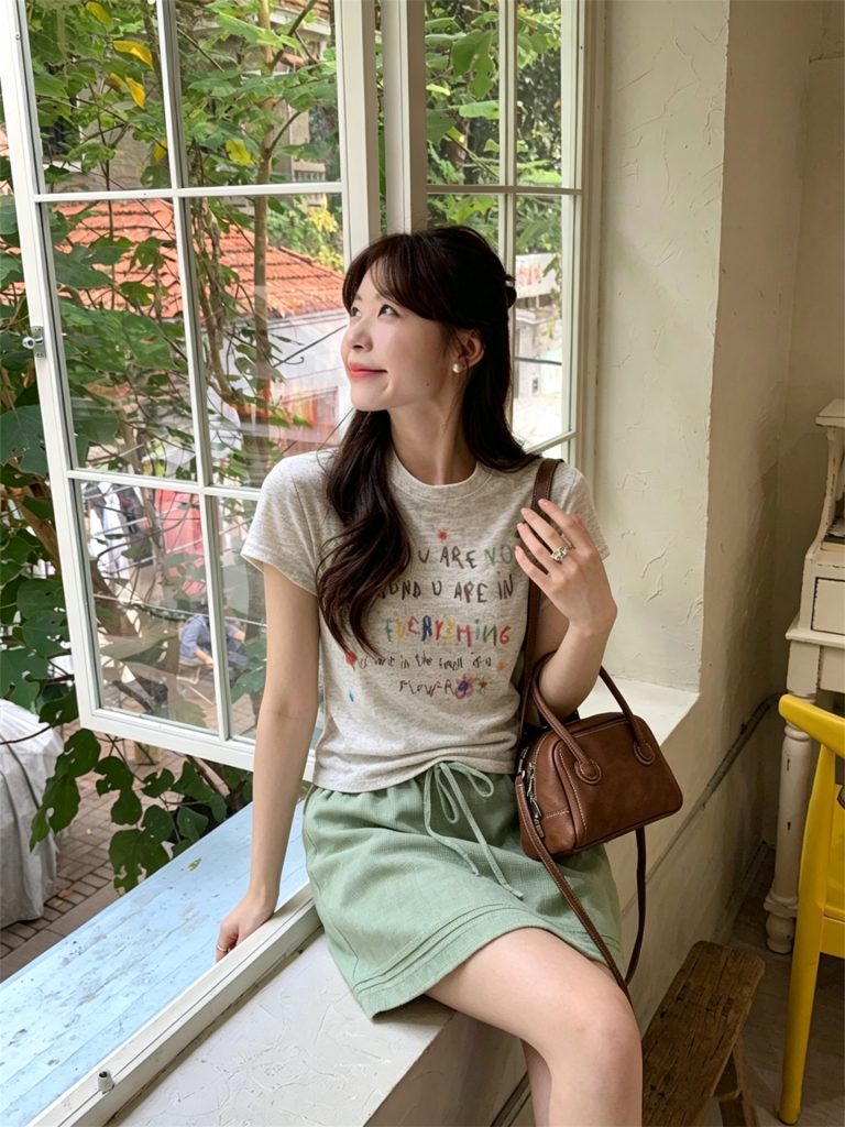 Sweet Petite Slim Fit Colorful Letter Print Short Sleeve Top and Lazy A-Line Skirt Set