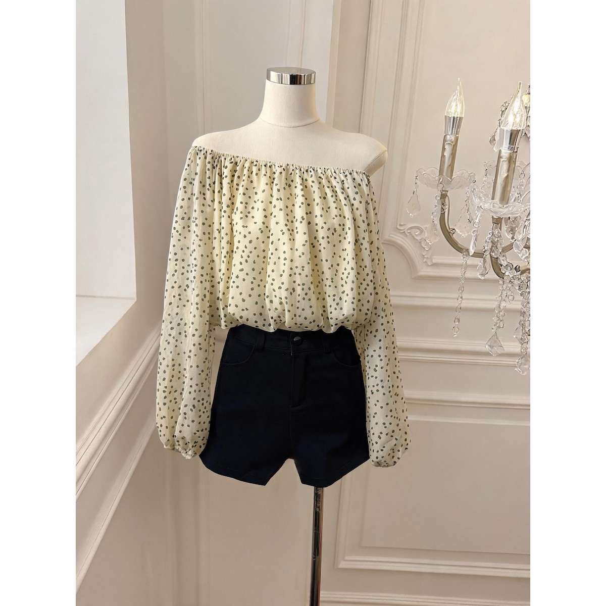 Women's Off-Shoulder Chiffon Top Summer Lantern Sleeve Crop Blouse - Image 5