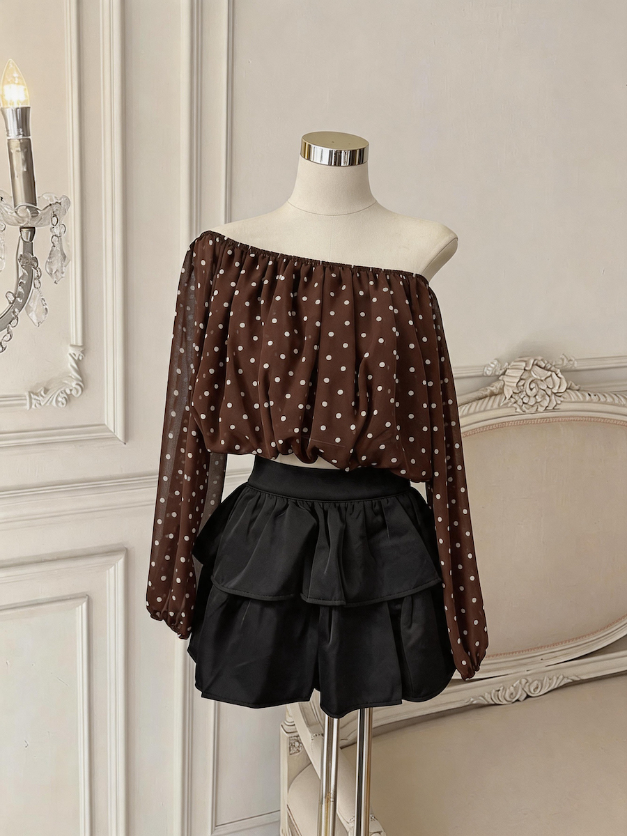 Women's Off-Shoulder Chiffon Top Summer Lantern Sleeve Crop Blouse - Image 3