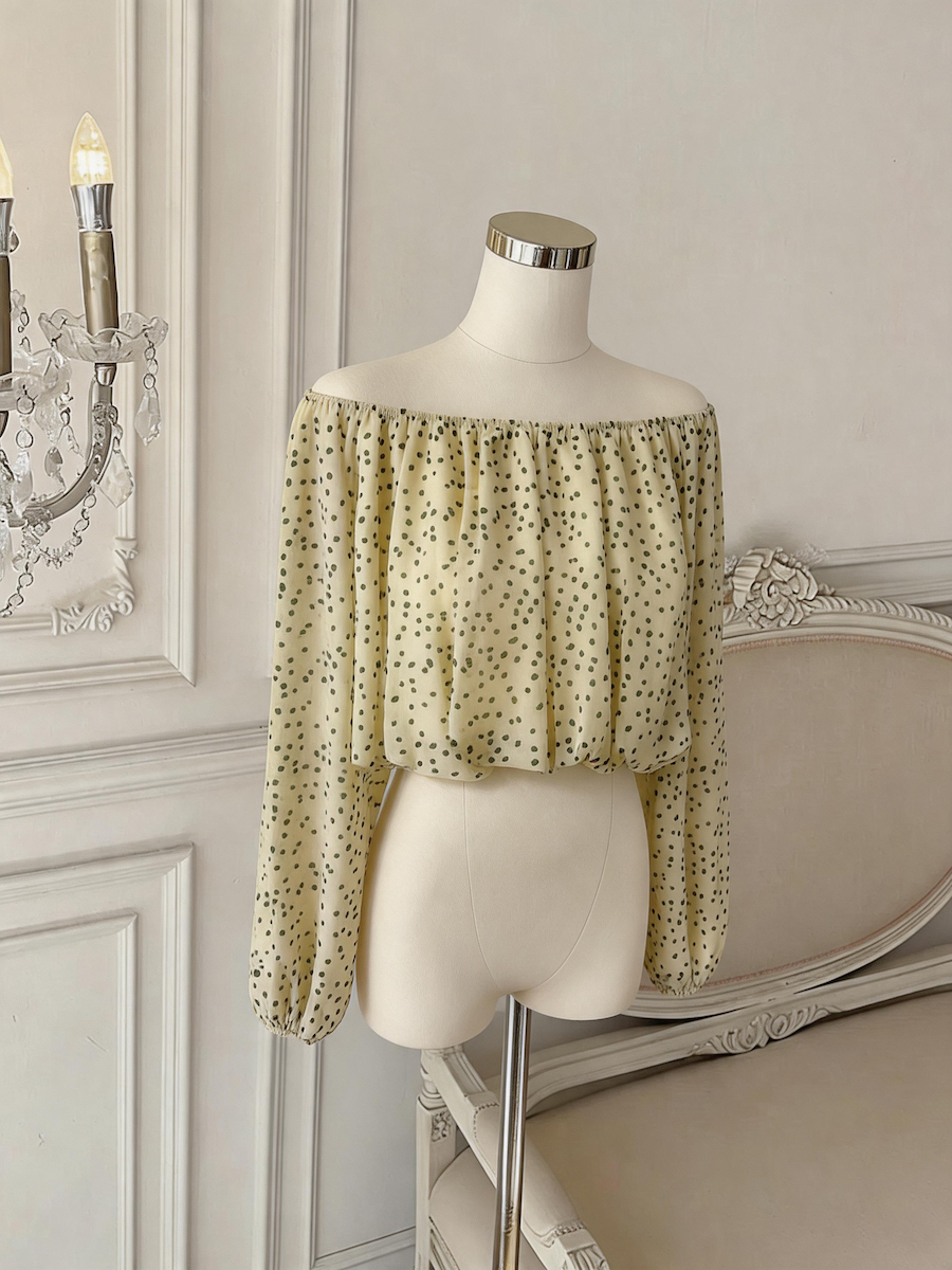 Women's Off-Shoulder Chiffon Top Summer Lantern Sleeve Crop Blouse - Image 4