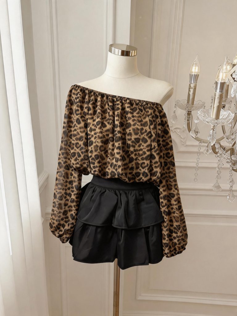 Women's Off-Shoulder Chiffon Top Summer Lantern Sleeve Crop Blouse