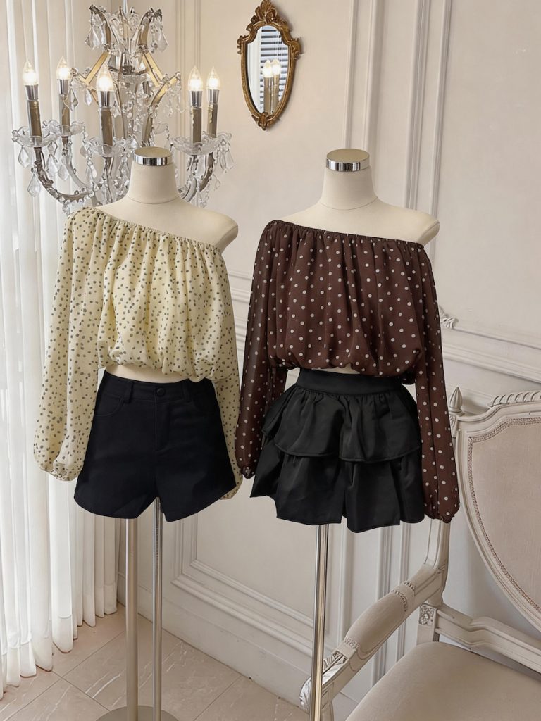 Women's Off-Shoulder Chiffon Top Summer 2026 Cropped Lantern Sleeve