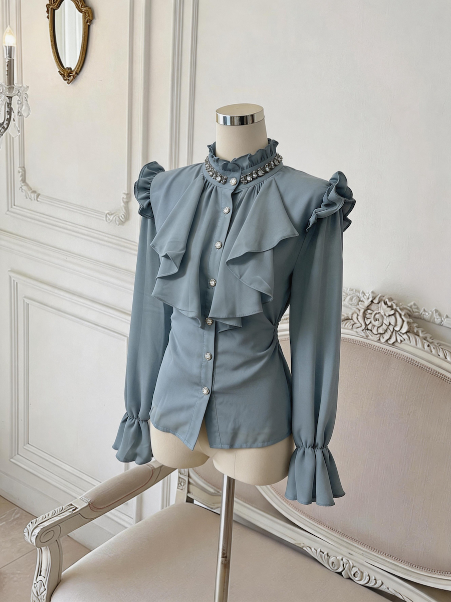 French Vintage Beaded Chiffon Blouse for Women - Style 2b3648 - Image 4