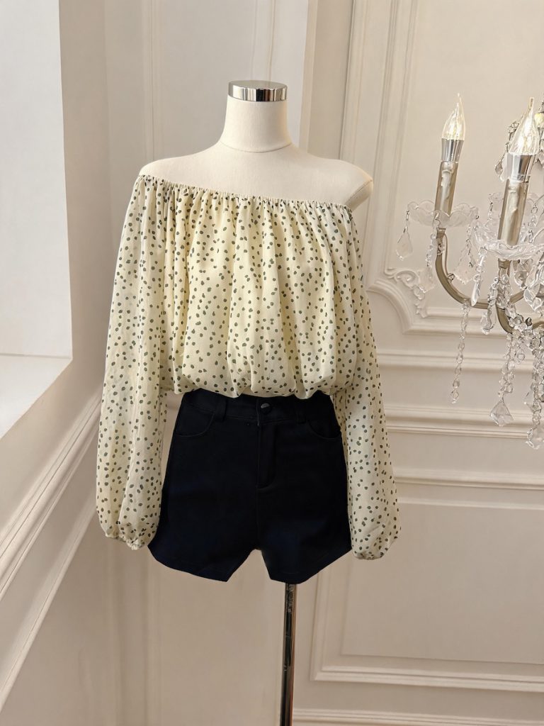 Women's Off-Shoulder Chiffon Top Summer 2026 Lantern Sleeve Crop Blouse - Style a2ccc2