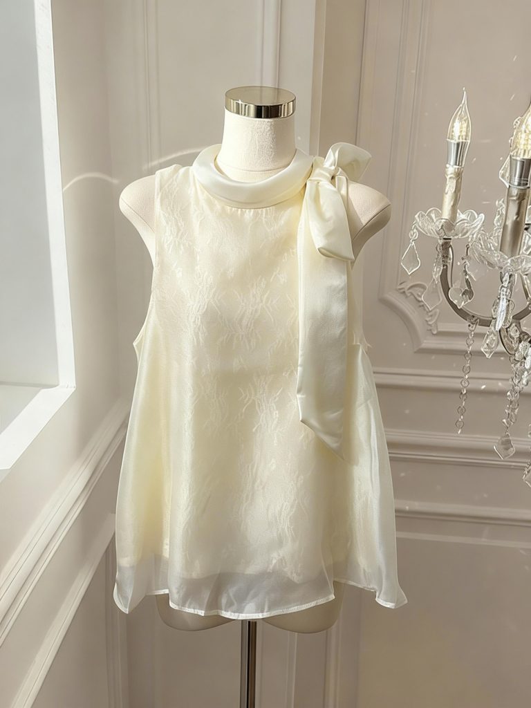 French Bow Lace Sleeveless Tencel Shirt Women Summer Loose Fit Top