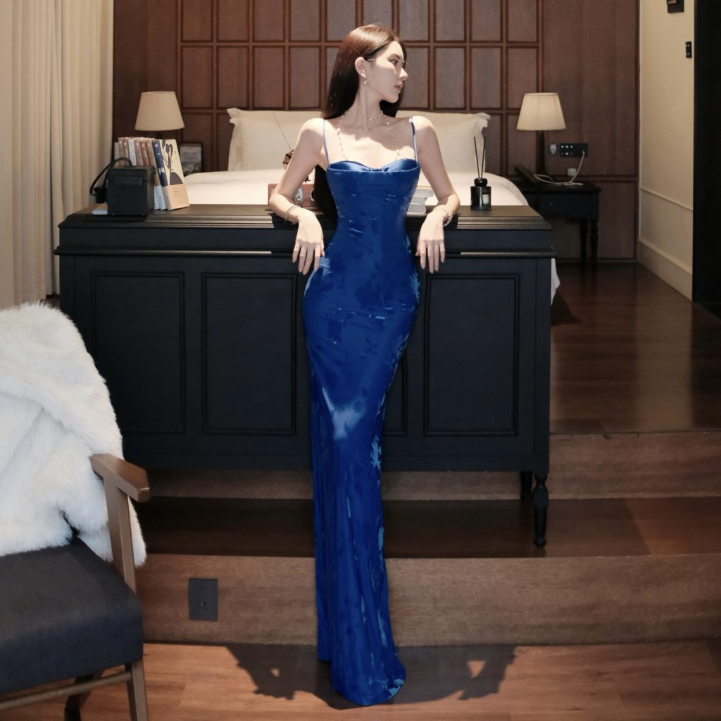 Blue Ocean Venus Print Bodycon Cami Dress Summer Birthday Long Gown